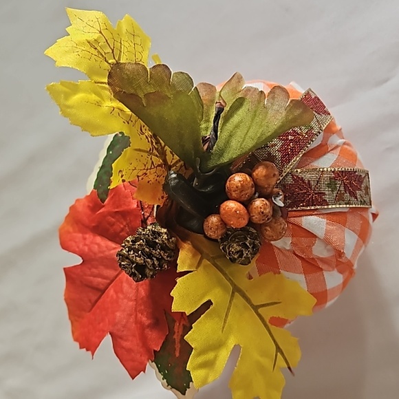 Hand Crafted Harvest Fabric Pumpkins 3Set Orange Farmhouse Handmade Autum Decor - Picture 10 of 17